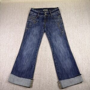 I'Happy jeans Women Size M (6) Folded Cuffed Hem Designer bead stitch design